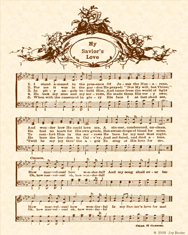 My Savior's Love A.K.A. I Stand Amazed - Christian Heritage Hymn, Sheet Music, Vintage Style, Natural Parchment, Sepia Brown Ink, 8x10 art print ready to frame, Vintage Verses