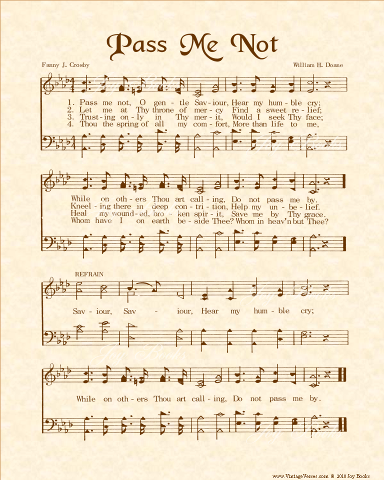Pass Me Not - Christian Heritage Hymn, Sheet Music, Vintage Style, Natural Parchment, Sepia Brown Ink, 8x10 art print ready to frame, Vintage Verses