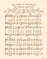 Little is Much When God Is In It - Christian Heritage Hymn, Sheet Music, Vintage Style, Natural Parchment, Sepia Brown Ink, 8x10 art print ready to frame, Vintage Verses
