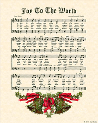 Joy To The World - Christian Heritage Hymn, Sheet Music, Vintage Style, Natural Parchment, Christmas green Ink, Mistletoe Bells, 8x10 art print ready to frame, Vintage Verses