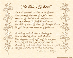 Be Still My Soul - Christian Heritage Hymn, Hand Written Calligraphy Art Print, Vintage Style, Natural Parchment, Sepia Brown Ink, 8x10 horizontal art print ready to frame, Vintage Verses
