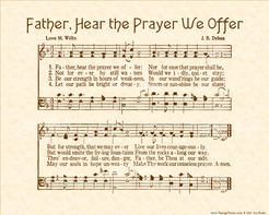 Father Hear The Prayer We Offer - Christian Heritage Hymn, Sheet Music, Vintage Style, Natural Parchment, Sepia Brown Ink, 8x10 art print ready to frame, Vintage Verses