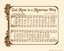 God Moves In A Mysterious Way - Christian Heritage Hymn, Sheet Music, Vintage Style, Natural Parchment, Sepia Brown Ink, 8x10 art print ready to frame, Vintage Verses