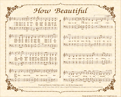 How Beautiful - Christian Heritage Hymn, Sheet Music, Vintage Style, Natural Parchment, Sepia Brown Ink, 8x10 art print ready to frame, Vintage Verses