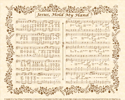 Jesus Hold My Hand - Christian Heritage Hymn, Sheet Music, Vintage Style, Natural Parchment, Sepia Brown Ink, 8x10 art print ready to frame, Vintage Verses