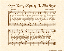 New Every Morning Is The Love - Christian Heritage Hymn, Sheet Music, Vintage Style, Natural Parchment, Sepia Brown Ink, Horizontal 8x10 art print ready to frame, Vintage Verses