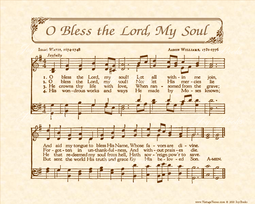O Bless The Lord My Soul  - Christian Heritage Hymn, Sheet Music, Vintage Style, Natural Parchment, Sepia Brown Ink, 8x10 art print ready to frame, Vintage Verses