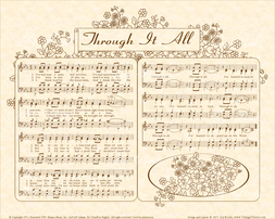Through It All - Christian Heritage Hymn, Sheet Music, Vintage Style, Natural Parchment, Sepia Brown Ink, 8x10 art print ready to frame, Vintage Verses