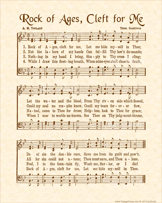 Rock Of Ages Cleft For Me - Christian Heritage Hymn, Sheet Music, Vintage Style, Natural Parchment, Sepia Brown Ink, 8x10 art print ready to frame, Vintage Verses