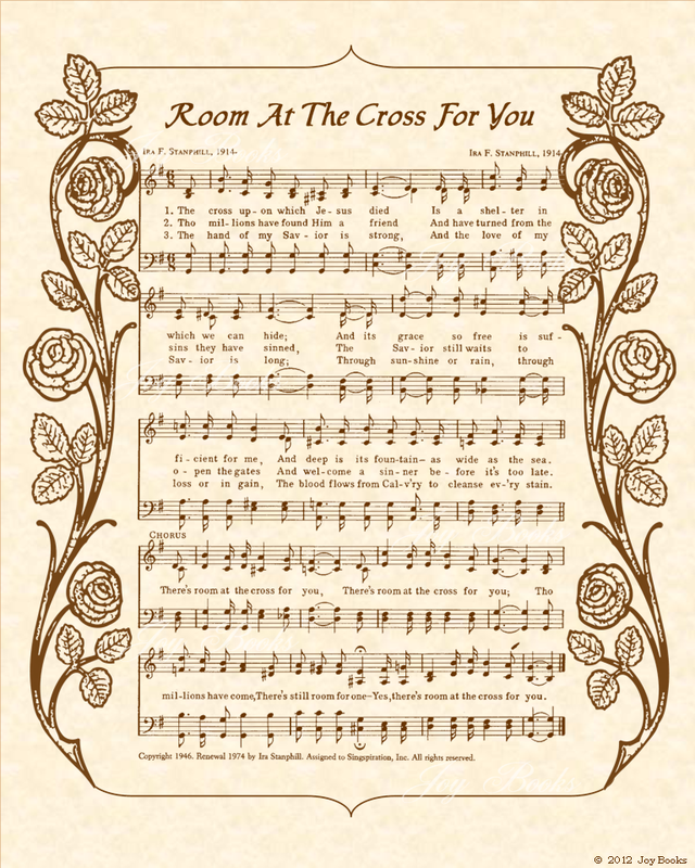 Room At The Cross For You - Christian Heritage Hymn, Sheet Music, Vintage Style, Natural Parchment, Sepia Brown Ink, 8x10 art print ready to frame, Vintage Verses
