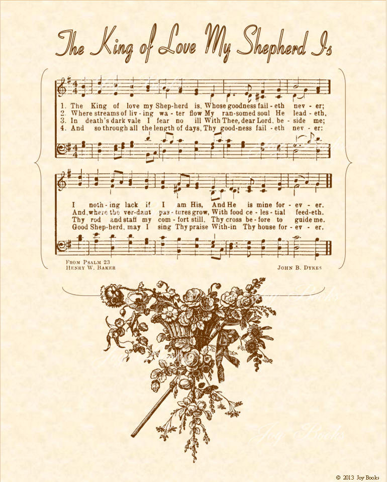 The King Of Love My Shepherd Is - Christian Heritage Hymn, Sheet Music, Vintage Style, Natural Parchment, Sepia Brown Ink, 8x10 art print ready to frame, Vintage Verses