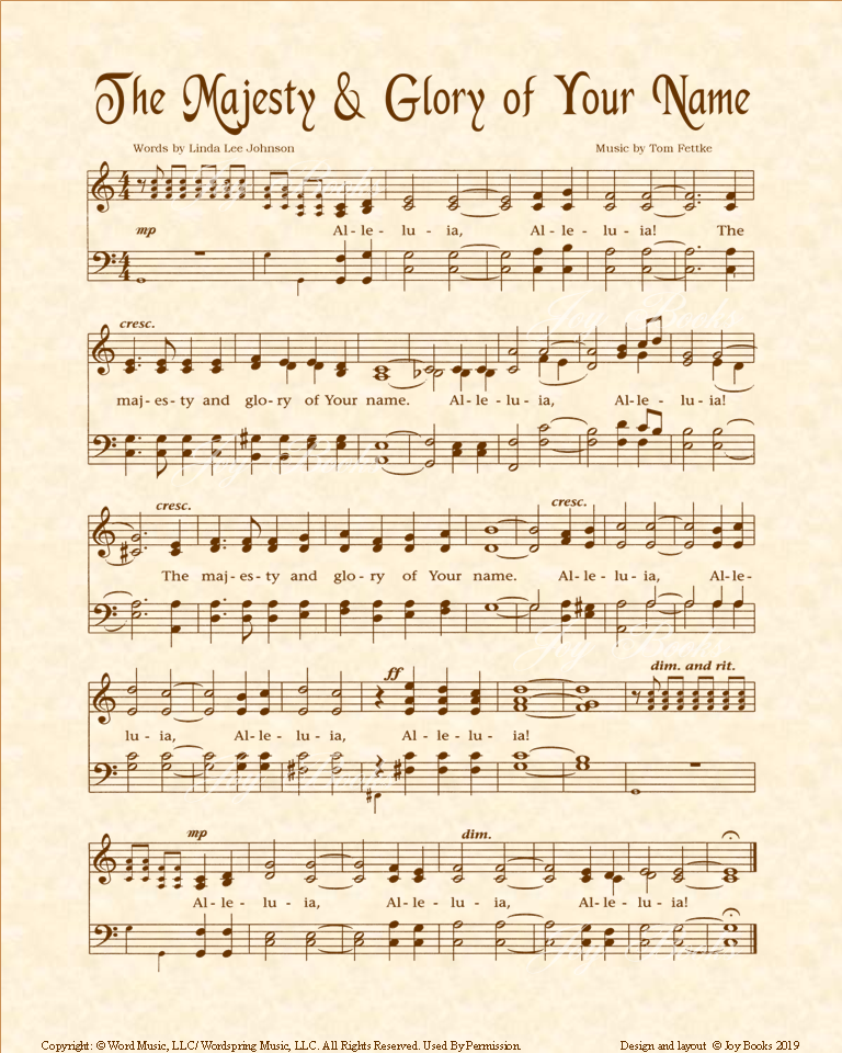 The Majesty And Glory Of Your Name - Christian Heritage Hymn, Sheet Music, Vintage Style, Natural Parchment, Sepia Brown Ink, 8x10 art print ready to frame, Vintage Verses