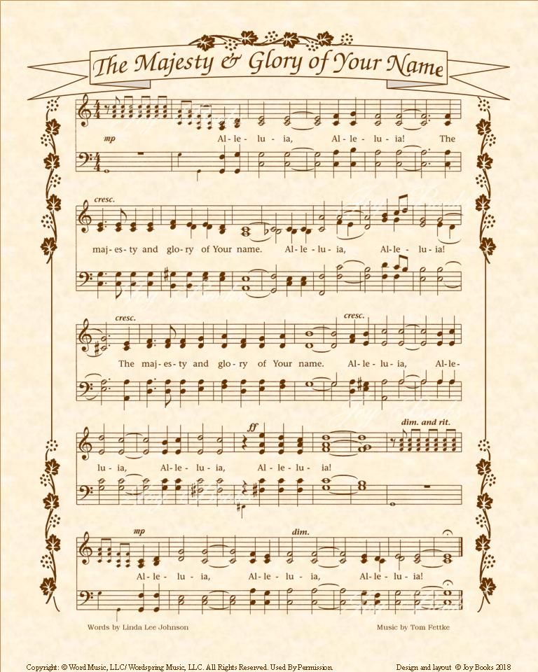 The Majesty And Glory Of Your Name - Christian Heritage Hymn, Sheet Music, Vintage Style, Natural Parchment, Sepia Brown Ink, 8x10 art print ready to frame, Vintage Verses 