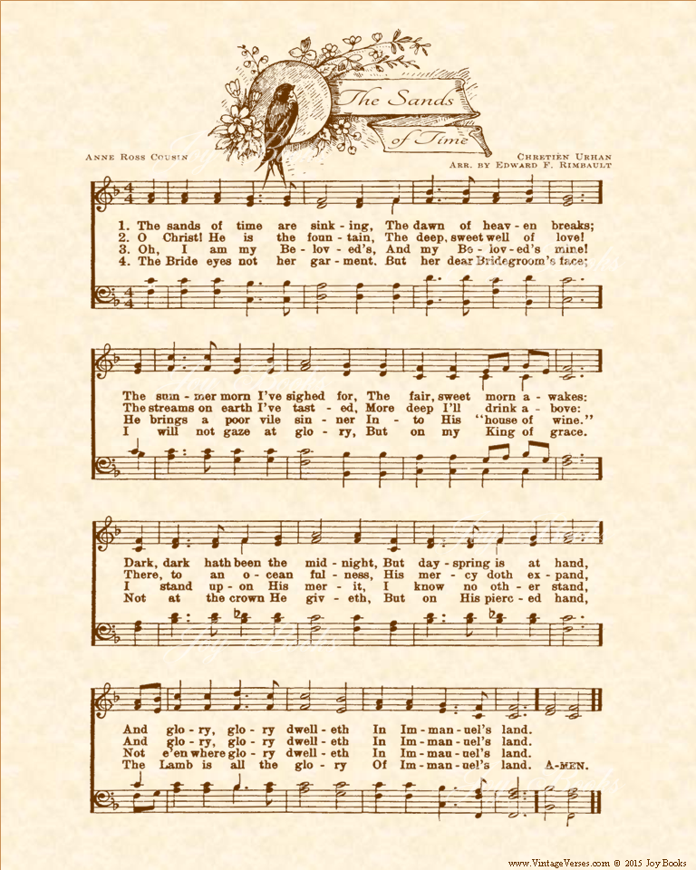 The Sands Of Time - Christian Heritage Hymn, Sheet Music, Vintage Style, Natural Parchment, Sepia Brown Ink, 8x10 art print ready to frame, Vintage Verses