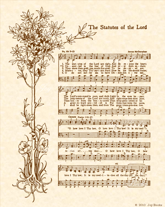 The Statutes Of The Lord - Christian Heritage Hymn, Sheet Music, Vintage Style, Natural Parchment, Sepia Brown Ink, 8x10 art print ready to frame, Vintage Verses