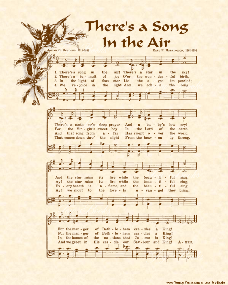 There's A Song In The Air - Christian Heritage Hymn, Sheet Music, Blue Sky and Butterflies, 8x10 art print ready to frame, Vintage Verses