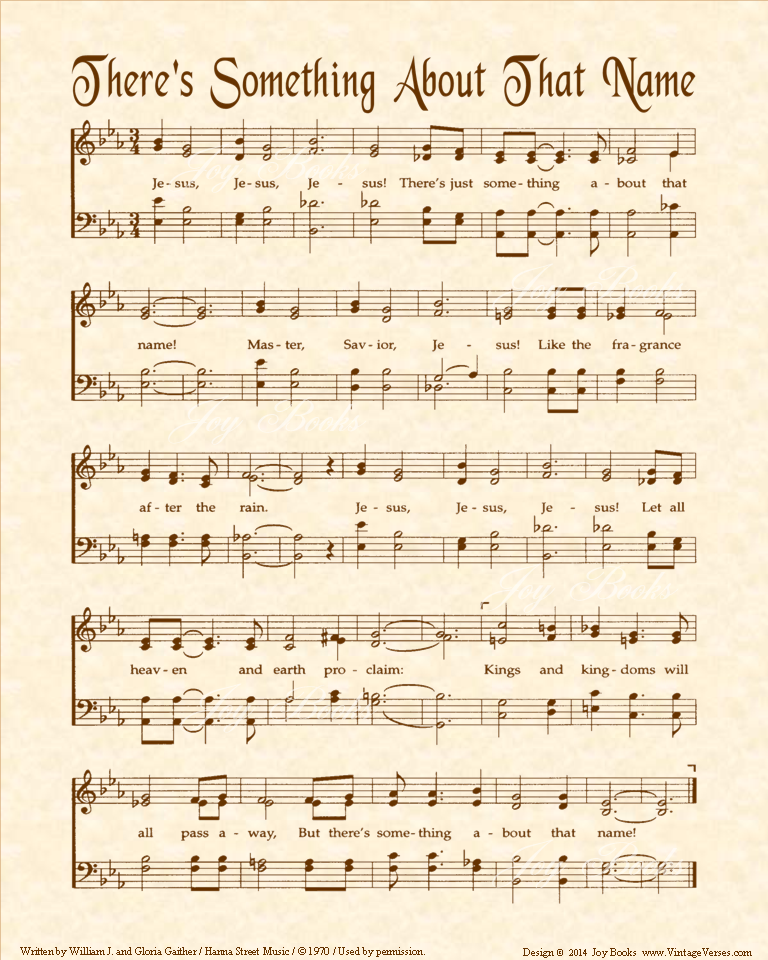 There's Something About That Name - Christian Heritage Hymn, Sheet Music, Vintage Style, Natural Parchment, Sepia Brown Ink, 8x10 art print ready to frame, Vintage Verses