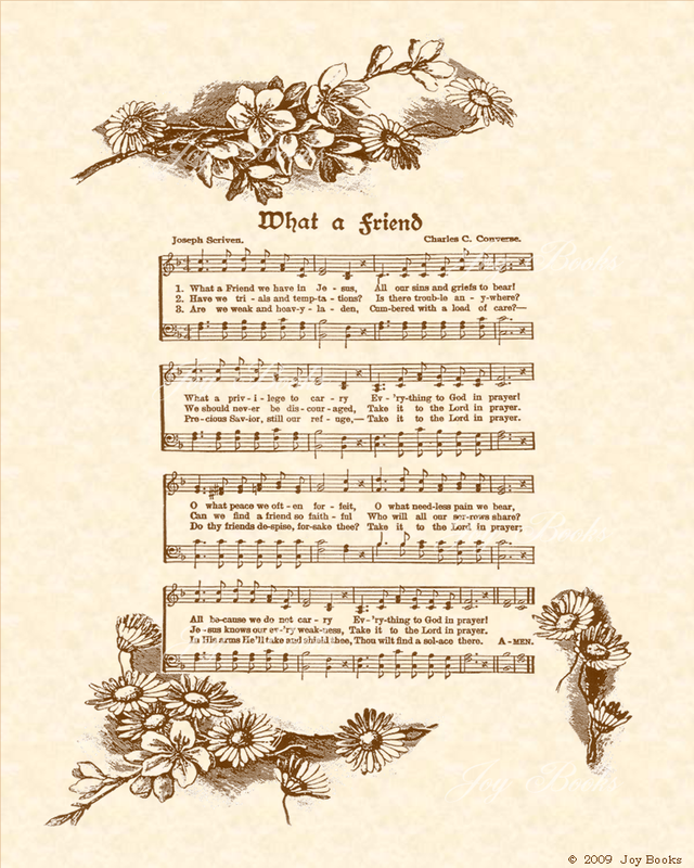What A Friend We Have In Jesus - Christian Heritage Hymn, Sheet Music, Vintage Style, Natural Parchment, Sepia Brown Ink, 8x10 art print ready to frame, Vintage Verses