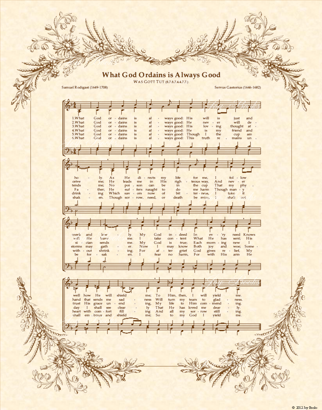 What God Ordains Is Always Good - Christian Heritage Hymn, Sheet Music, Vintage Style, Natural Parchment, Sepia Brown Ink, 8x10 art print ready to frame, Vintage Verses