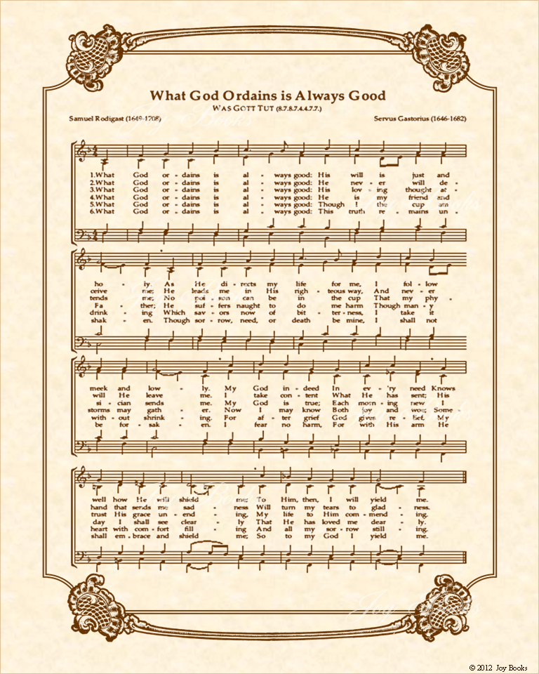 What God Ordains Is Always Good - Christian Heritage Hymn, Sheet Music, Vintage Style, Natural Parchment, Sepia Brown Ink, 8x10 art print ready to frame, Vintage Verses