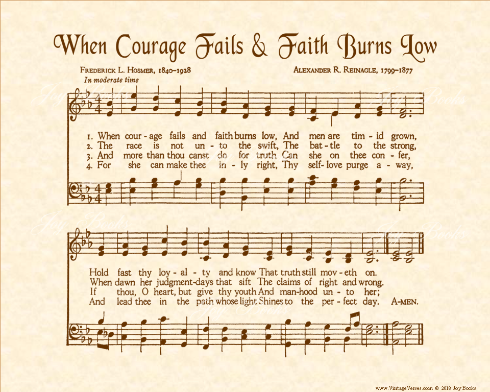 When Courage Fails And Faith Burns Low - Christian Heritage Hymn, Sheet Music, Vintage Style, Natural Parchment, Sepia Brown Ink, 8x10 art print ready to frame, Vintage Verses
